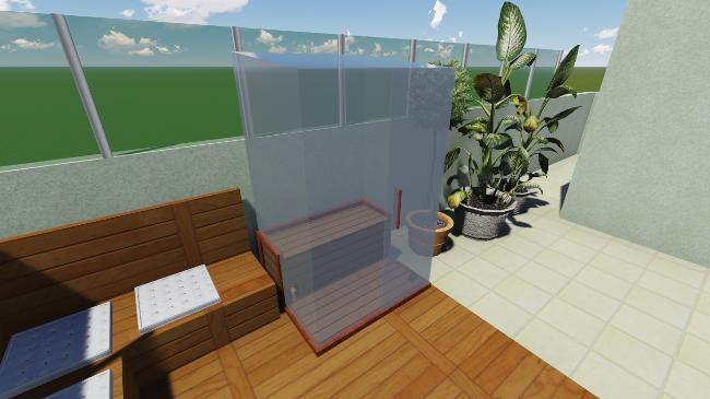 Sauna de madeira e vidro